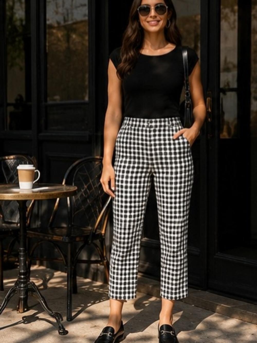 S.C. & Co. Black White Gingham Stretch Crop Ankle Pants Size 6